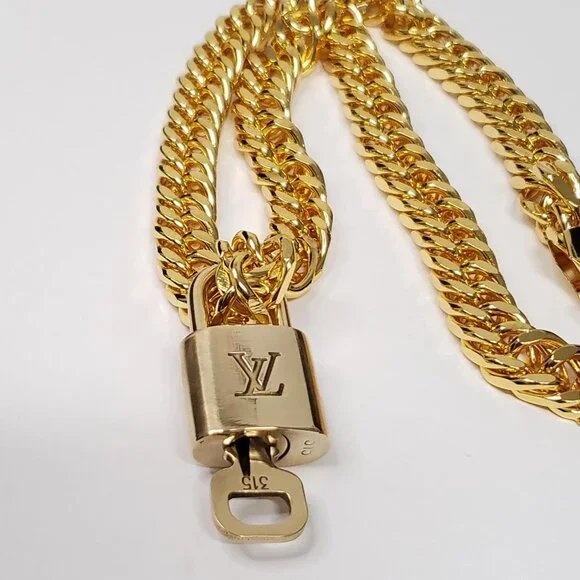 Authentic Louis Vuitton Padlock w/unbranded Cuban Style 18k Gold Plated Chain - Picture 6 of 15